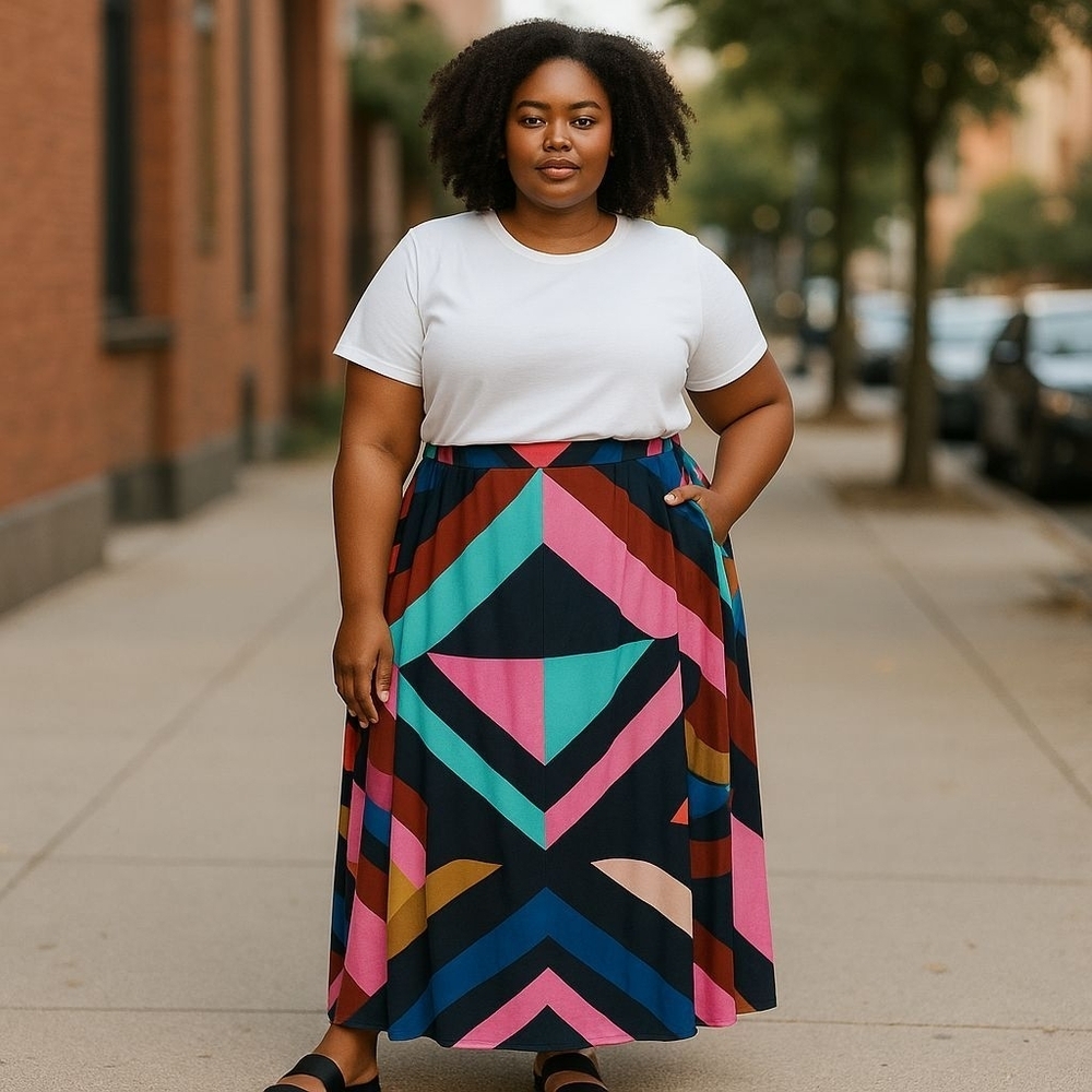 Eloquii color block maxi skirt sz 14W front slit WSK119